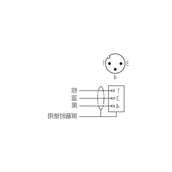 M12 3Pin、公头直型、耐高温120℃、单端预铸PUR柔性电缆、黑色护套、64H101-XXX